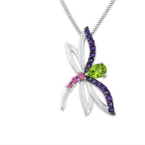 Kay's Jewelers Dragonfly Sterling Silver Necklace-Amethyst, Sapphire, Peridot